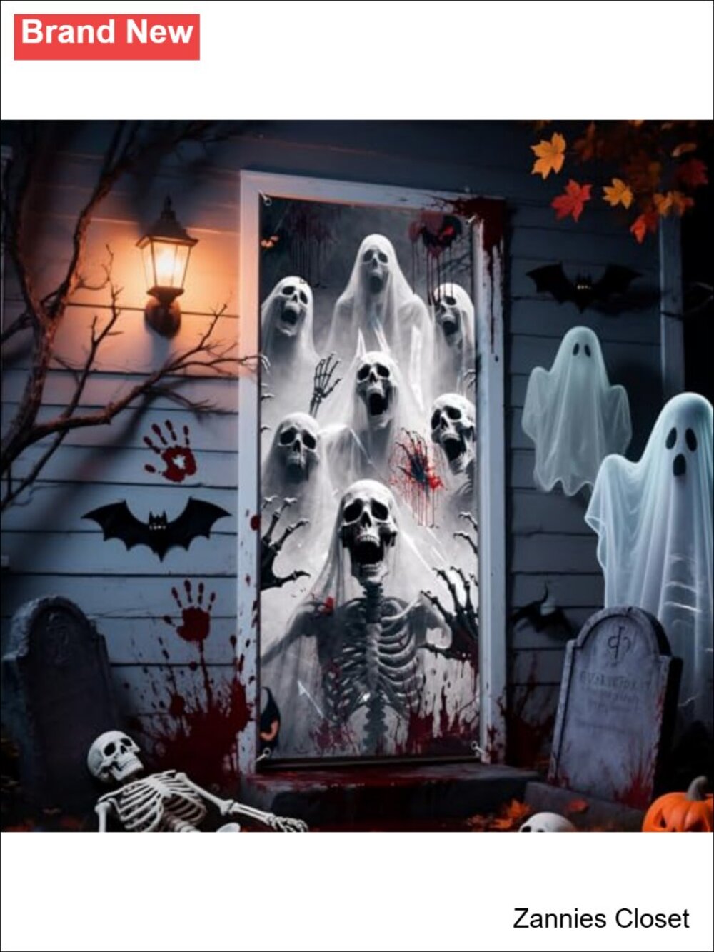 👻 Large Halloween Skeleton Zombie Door Cover Banner 79x35 Inch Decor - Picture 3 of 6